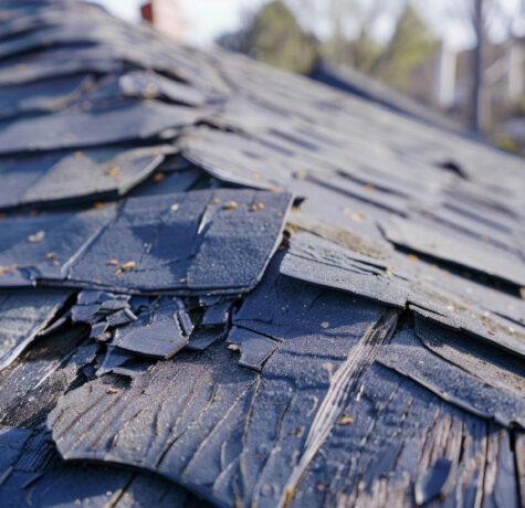 Roof shingles showing trapped moisture