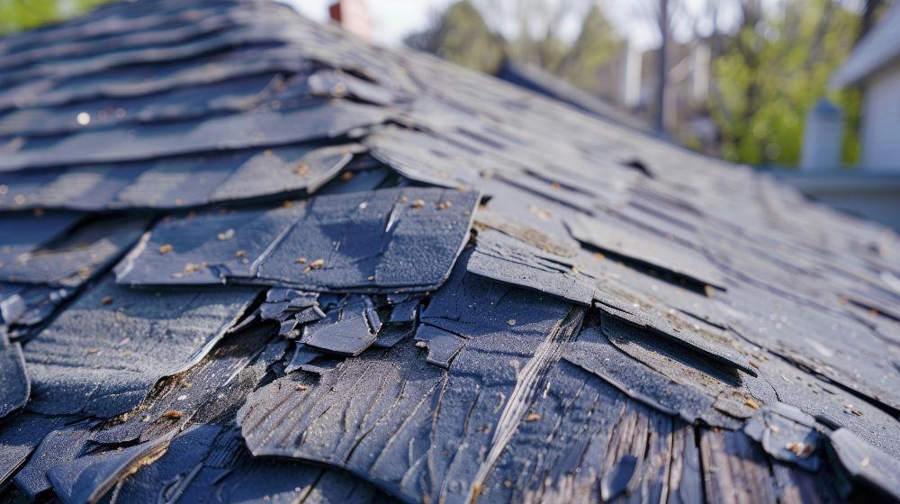 Roof shingles showing trapped moisture